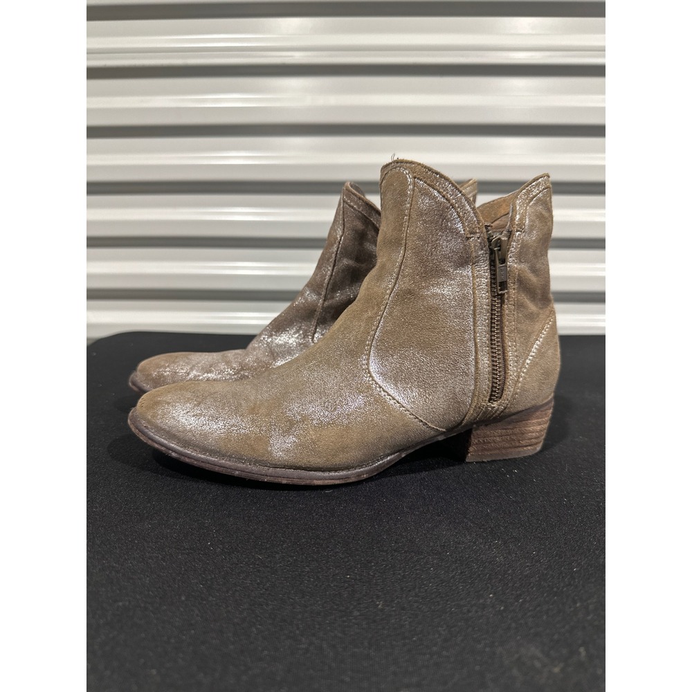 Bed Stu Taupe Metallic Leather Ankle Booties